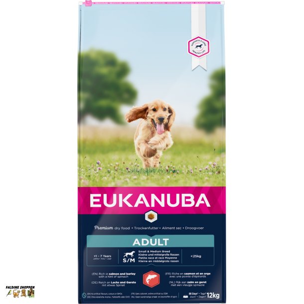 Eukanuba Adult, Laks og Byg, Small/Medium Breed, 12 kg
